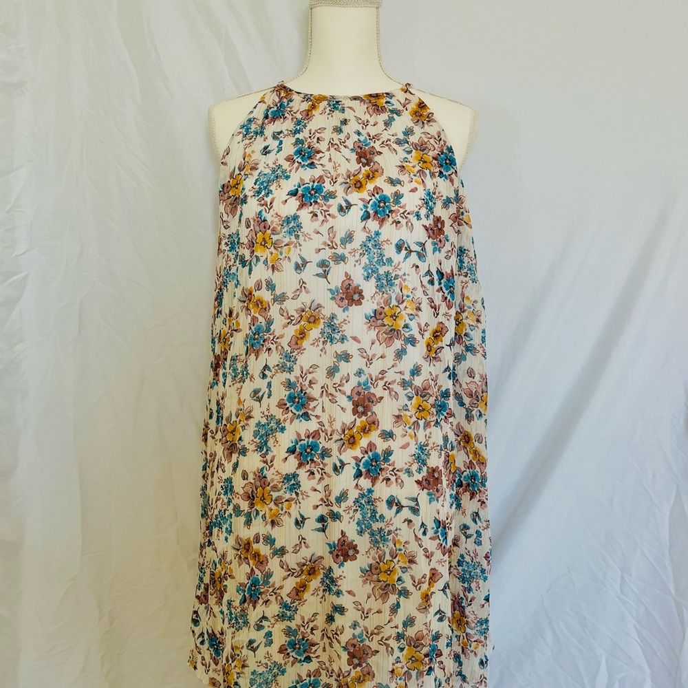 Rare Editions Floral Mini Dress - Blue, Yellow, Brown